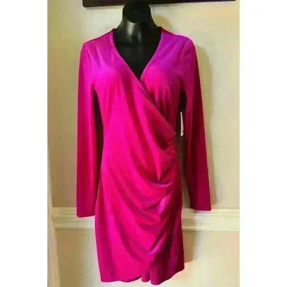 NWTโ Intempo Bright Pink Velvet Long Sleeve Dress Women's Size Small